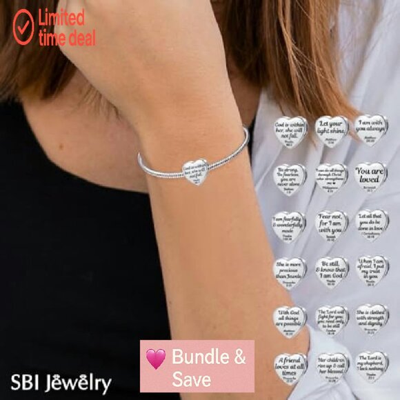 Christian Bible Heart Charm for Bracelets - 4.5mm Metal Religious Jewelry - Picture 3 of 8